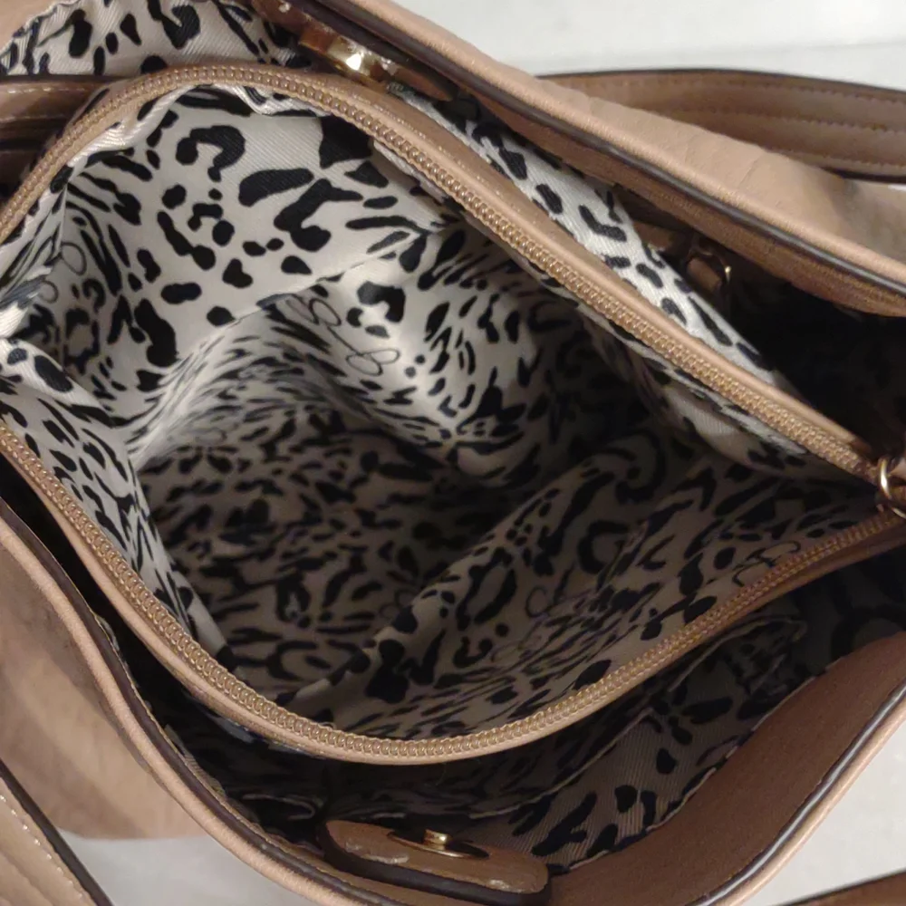 Jessica Simpson Women's Cream Faux Leather Camille Hobo Bag Tote with Gold Beads